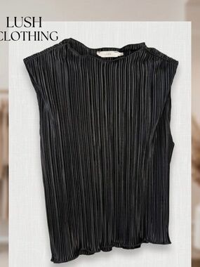 Lush Pleated Sleeveless Mock Neck Top. Size Small